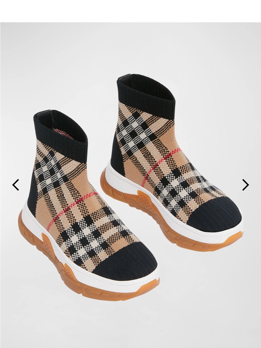 Burberry Plaid Sock-Style Ankle Sneakers - Black/Tan/Gum - Picture 9 of 11